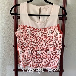 Cream and Coral Lace Tank